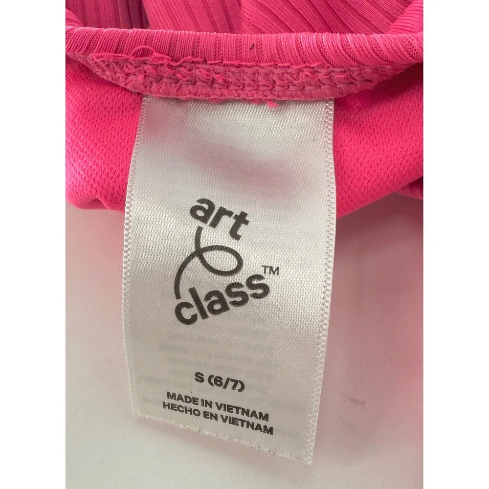 Art Class Hot‎ Pink Ribbed Cut Out One Piece Swimsuit Kids Size S (6/7)